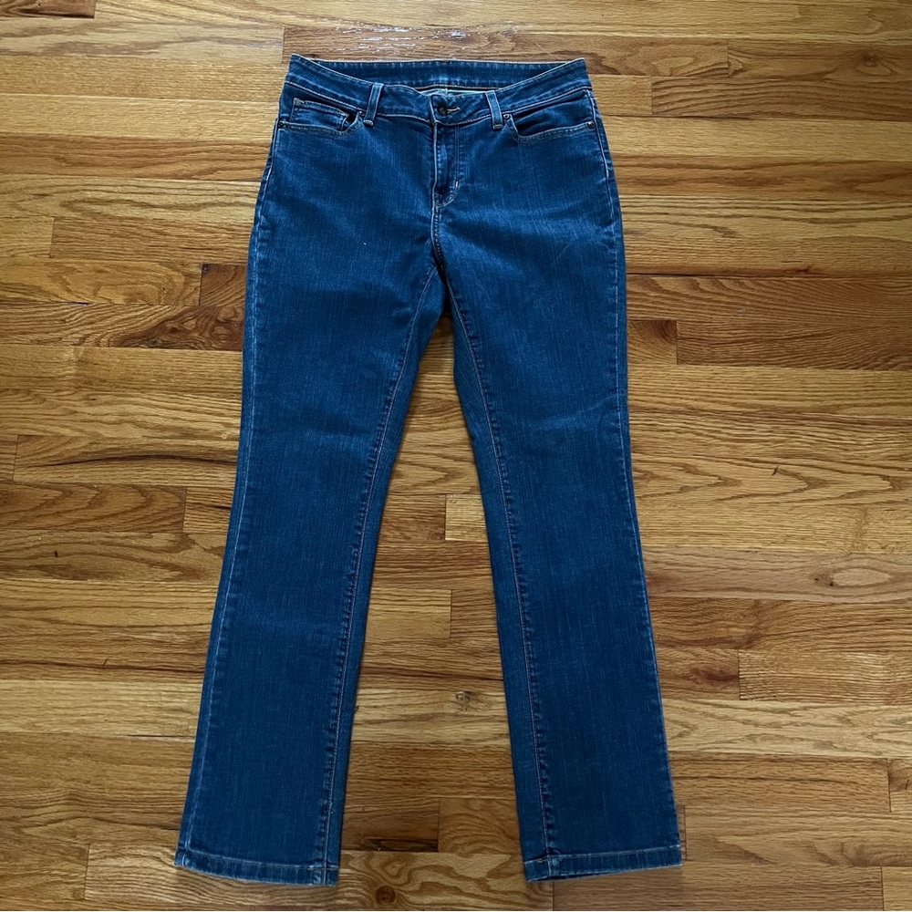 LL Bean Women’s Modern Fit True Shape straight leg jeans, medium blue, size 10